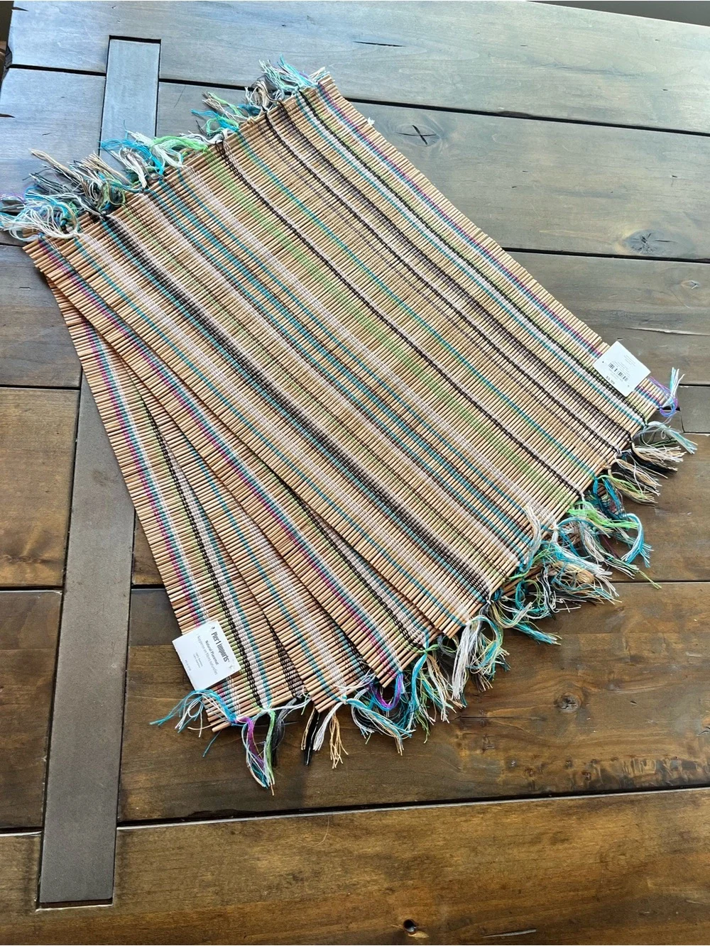 Pier 1 Set of 4 Multicolor Woven Bamboo Placemats with Fringe NWT